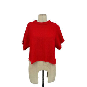 IRO Devan Tweed Cropped Short Sleeve Top Red Size 36‎ / US 4